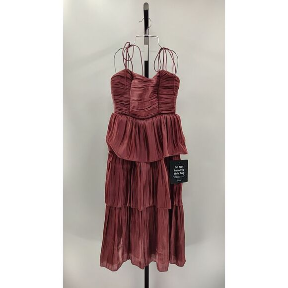 Lulu's Mauve Tiered Midi Dress - Picture 2 of 3